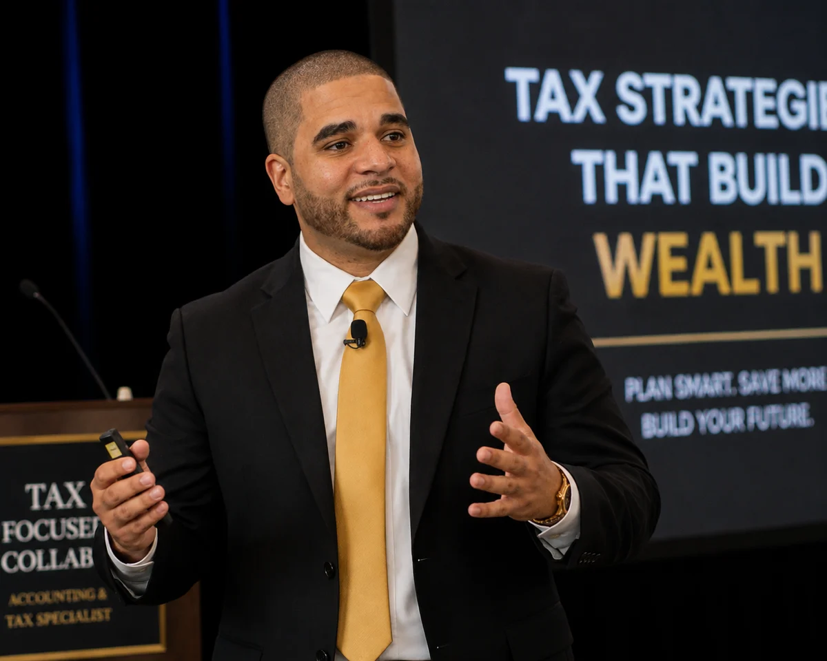 Miguel Matos presenting tax strategies at a TaxFocused Collab training event